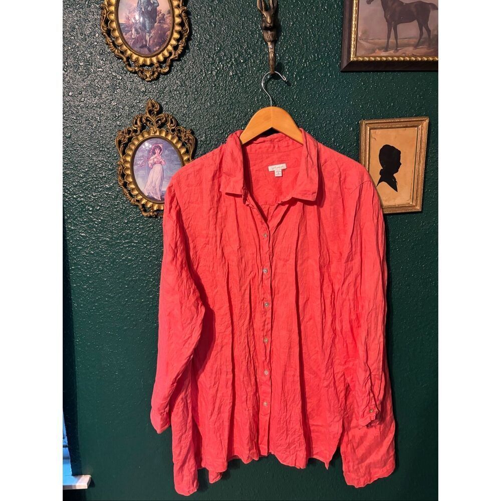 J.Jill Love Linen Coral Pink Button Down Top Sz 3XL